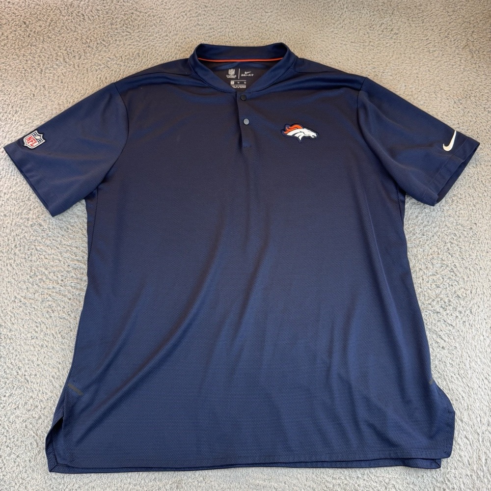 Nike Dri-Fit Denver Broncos Short Sleeve Polo Shirt Men's XL Blade Collar Blue